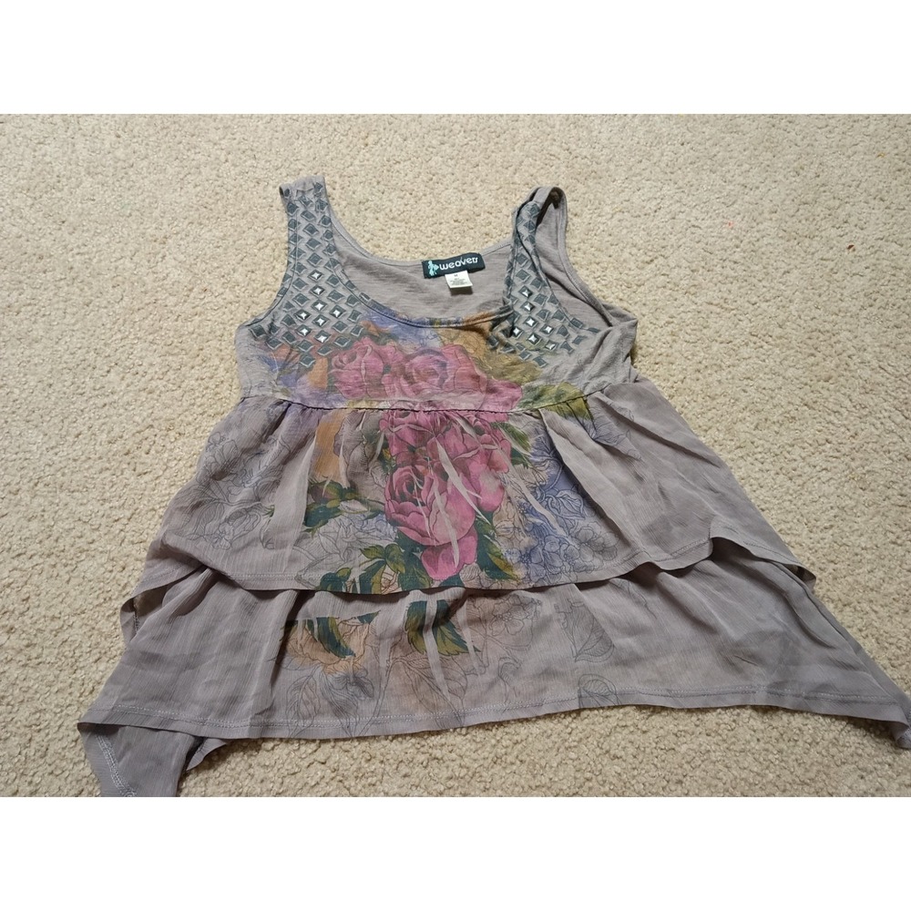 Vintage Y2K Whimsigoth Rose Weavers Tank Top Ruffles Women's M Medium